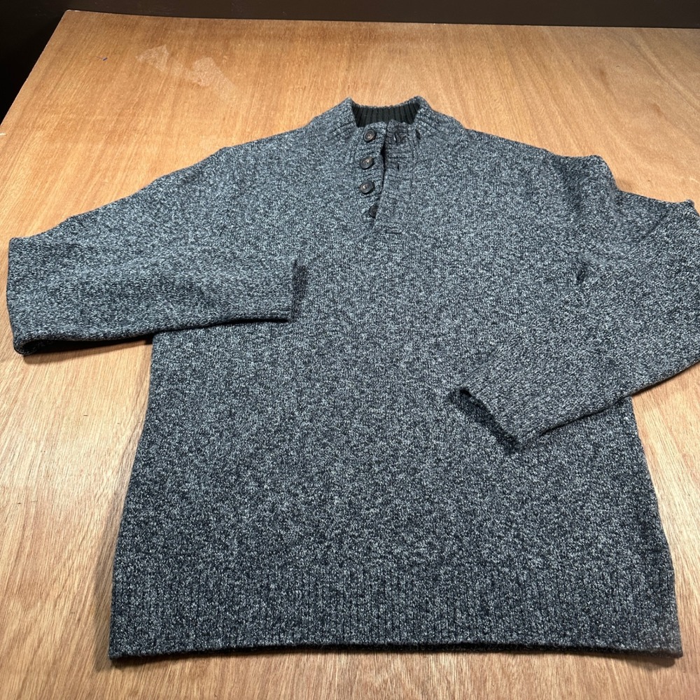 Old Navy Sweater Mens Large Gray Marled Mock Neck Button Placket Casual Knit